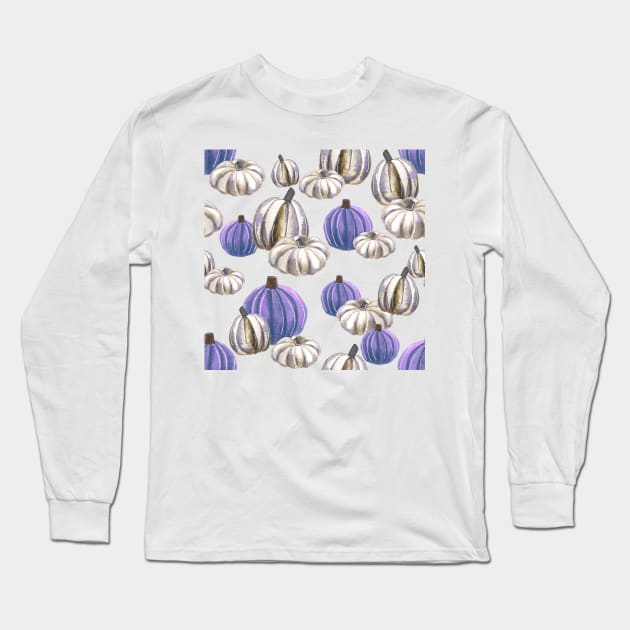 Watercolor Halloween Pumpkins - Lavender & White Long Sleeve T-Shirt by monitdesign